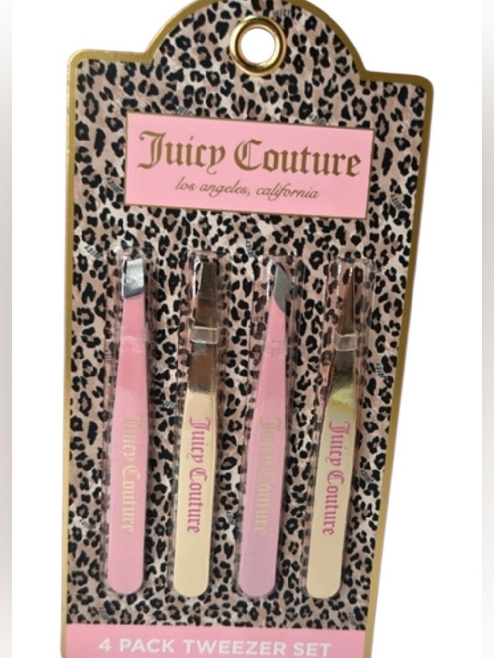 💛▪️Juicy Couture ▪️Leopard Print 4 Pack  Tweezer Set in Pink and Gold